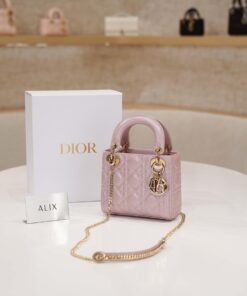 DIOR LADY – MINI – PINK PEARLESCENT – LAMBSKIN – GOLD