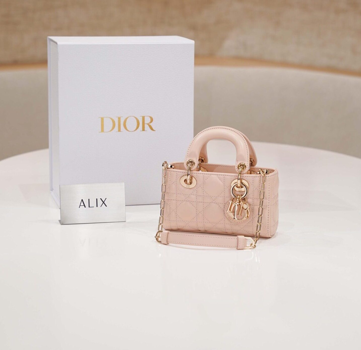 DIOR LADY D-JOY – MICRO – POWDER PINK – LAMBSKIN – GOLD