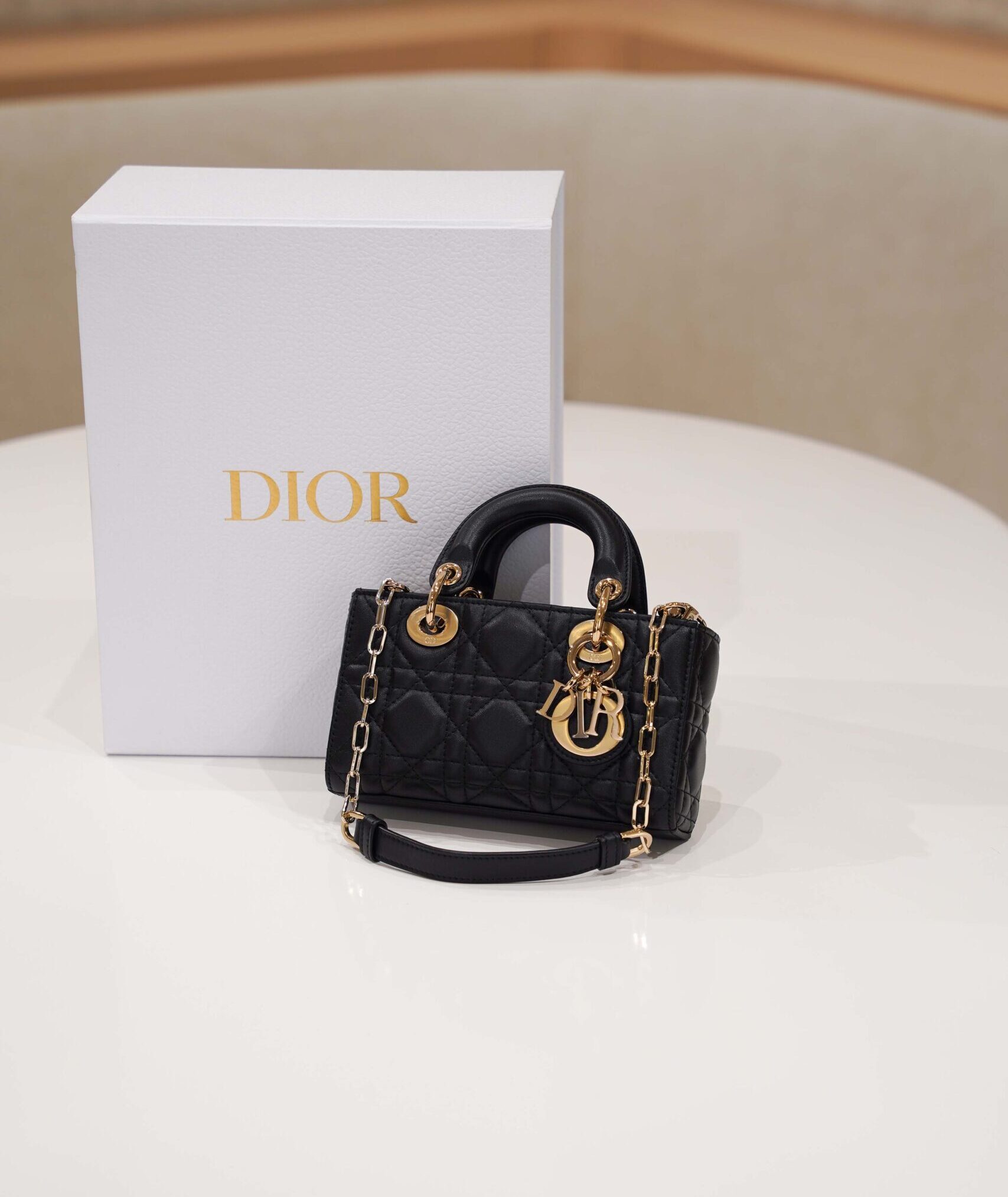 DIOR LADY D-JOY – MICRO – BLACK – LAMBSKIN – GOLD