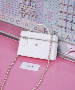 CHANEL VANITY  HANDLE  - WHITE - CAVIAR - GOLD CHAMPAGNE