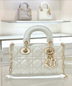 DIOR LADY D-JOY – MINI – WHITE - LAMBSKIN – GOLD
