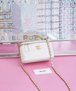 CHANEL VANITY HANDLE – SMALL – WHITE – CAVIAR – GOLD