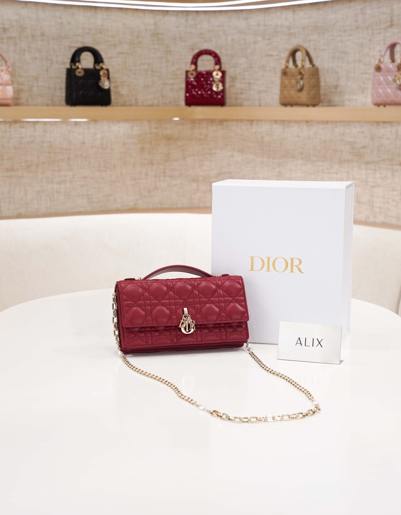 DIOR MISS MINI BAG – CHERRY RED – LAMBSKIN – GOLD