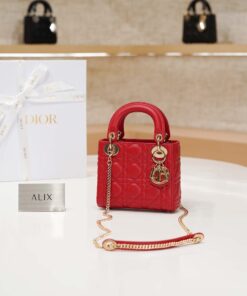 DIOR LADY – MINI – RED – LAMBSKIN – GOLD