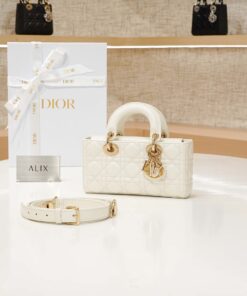 DIOR LADY D-JOY – SMALL – WHITE – LAMBSKIN – GOLD