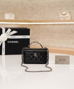 CHANEL VANITY HANDLE – SMALL – BLACK – LAMBSKIN – SILVER