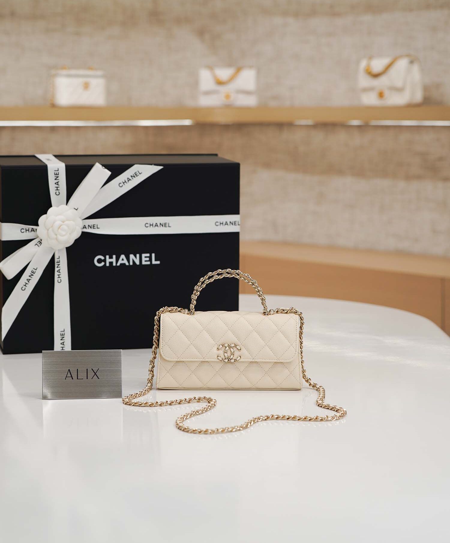 CHANEL KELLY TOP HANDLE 25S – LATTE – CAVIAR – GOLD CHAMPAGNE