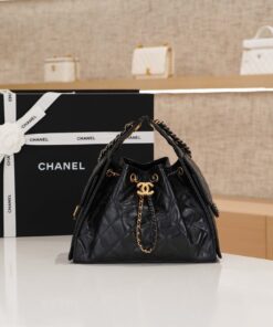 CHANEL 25 – SMALL – BLACK – CALFSKIN – AGED GOLD & AGED RUTHENIUM