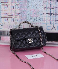 CHANEL TOP HANDLE – MINI – BLACK – LAMBSKIN – GOLD CHAMPAGNE