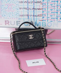 CHANEL VANITY HANDLE - SMALL - BLACK - CAVIAR - GOLD