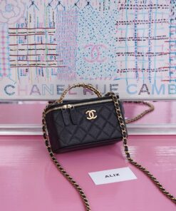 CHANEL VANITY HANDLE - SMALL - BLACK - CAVIAR - GOLD