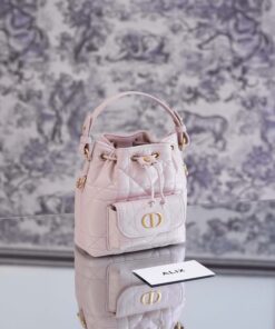 DIOR CARO BUCKET – MINI – POWDER PINK – LAMBSKIN – GOLD