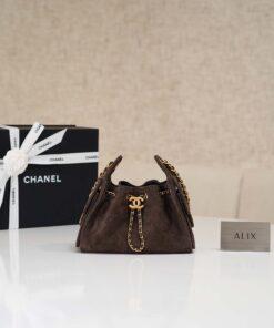 CHANEL 25 – MINI – DARK BROWN – SUEDE CALFSKIN – GOLD