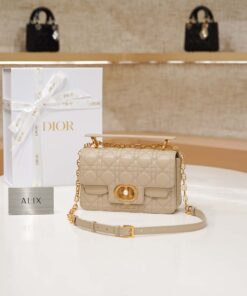 DIOR JOLIE TOP HANDLE – SMALL – POWDER BEIGE – CANNAGE CALFSKIN – GOLD