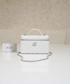 CHANEL VANITY HANDLE – WHITE – CAVIAR – SILVER