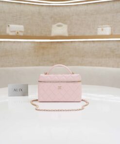 CHANEL VANITY HANDLE – ROSE SAKURA – CAVIAR – GOLD CHAMPAGNE