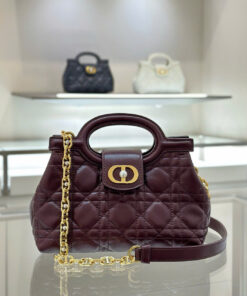 DIOR JOLIE TOP HANDLE - MINI - BURGUNDY - GOLD