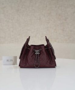 CHANEL 25 – MINI – DARK RED WINE – CAVIAR – RUTHENIUM