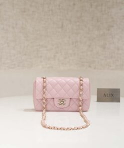 CHANEL CLASSIC MINI RECTANGLE  - ROSE SAKURA - LAMBSKIN - GOLD CHAMPAGNE
