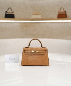 HERMES KELLY – MINI – CHAI – ALLIGATOR – GHW