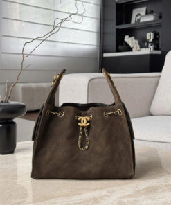 CHANEL 25 – SMALL – DARK BROWN – SUEDE CALFSKIN – AGED GOLD