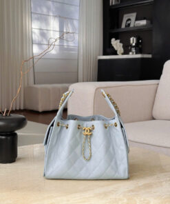 CHANEL 25 – SMALL – LIGHT BLUE – CAVIAR – AGED GOLD