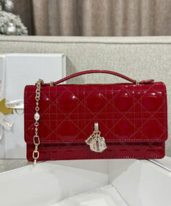 DIOR MISS MINI BAG - CHERRY RED - PATENT CANNAGE CALFSKIN - GOLD CHAMPAGNE