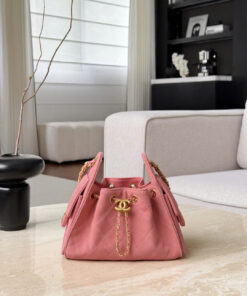 CHANEL 25 – MINI – PINK – SUEDE CALFSKIN – GOLD