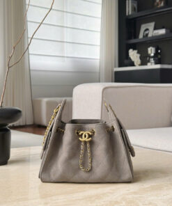 CHANEL 25 – MINI – DARK GREY – SUEDE CALFSKIN – GOLD