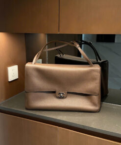 CHANEL MAXI FLAP BAG - LARGE - BROWN - GRAINED CALFSKIN - SILVER
