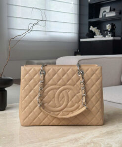 CHANEL GRAND SHOPPING TOTE – BEIGE – CAVIAR – SILVER