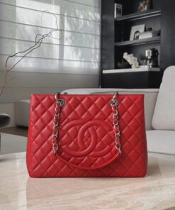 CHANEL GRAND SHOPPING TOTE – RED – CAVIAR – SILVER