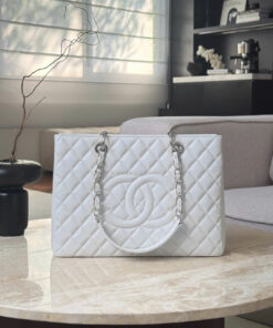 CHANEL GRAND SHOPPING TOTE – WHITE – CAVIAR – SILVER