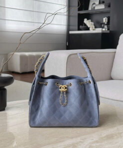 CHANEL 25 – SMALL – BLUE – SUEDE CALFSKIN – AGED GOLD