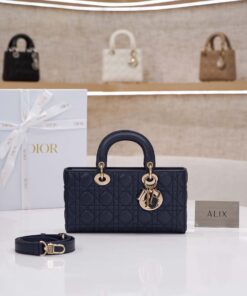 DIOR LADY D-JOY - MEDIUM - DEEP OCEAN BLUE - LAMBSKIN - GOLD