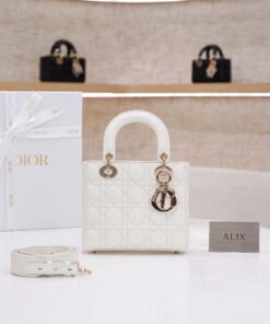 DIOR LADY – SMALL – WHITE – LAMBSKIN – GOLD