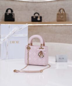 DIOR LADY – MINI – POWDER PINK – LAMBSKIN – GOLD