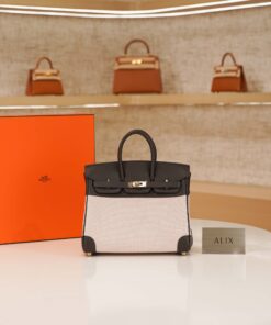 HERMES BIRKIN 25 - NOIR & ECRU BEIGE - SWIFT & TOILE CANVAS - PHW