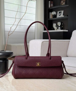 CHANEL BOWLING 26S - DARK BURGUNDY - GRAINED CALFSKIN - GOLD