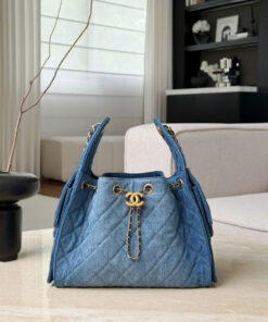 CHANEL 25 – SMALL – BLUE – DENIM – GOLD