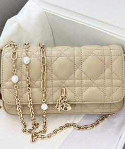 DIOR TALK PHONE POUCH - POWDER BEIGE - LAMBSKIN - GOLD