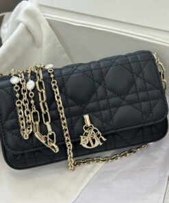 DIOR TALK PHONE POUCH - BLACK - LAMBSKIN - GOLD