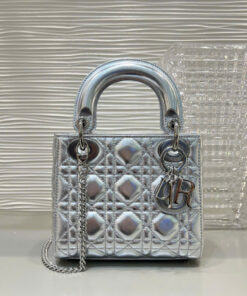 DIOR LADY – MINI – METALLIC SILVER – CANNAGE CALFSKIN – SILVER