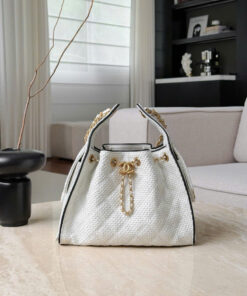 CHANEL 25 – SMALL – WHITE & BLACK – BRAIDED RAFFIA CALFSKIN  – GOLD