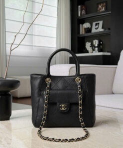 CHANEL 26P SHOPPING BAG - BLACK - GRAINED CALFSKIN - GOLD