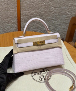HERMES KELLY – MINI – MAUVE PALE – ALLIGATOR – GHW