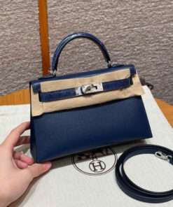 HERMES KELLY – MINI – BLUE SAPHIR – MADAME & ALLIGATOR – PHW