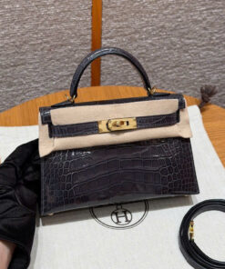 HERMES KELLY – MINI – GRAPHITE – ALLIGATOR – GHW