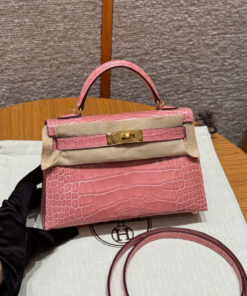 HERMES KELLY – MINI – ROSE CONFETTI – ALLIGATOR – GHW