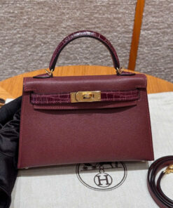 HERMES KELLY – MINI – ROUGE H & BODEAUX – MADAME & ALLIGATOR – GHW